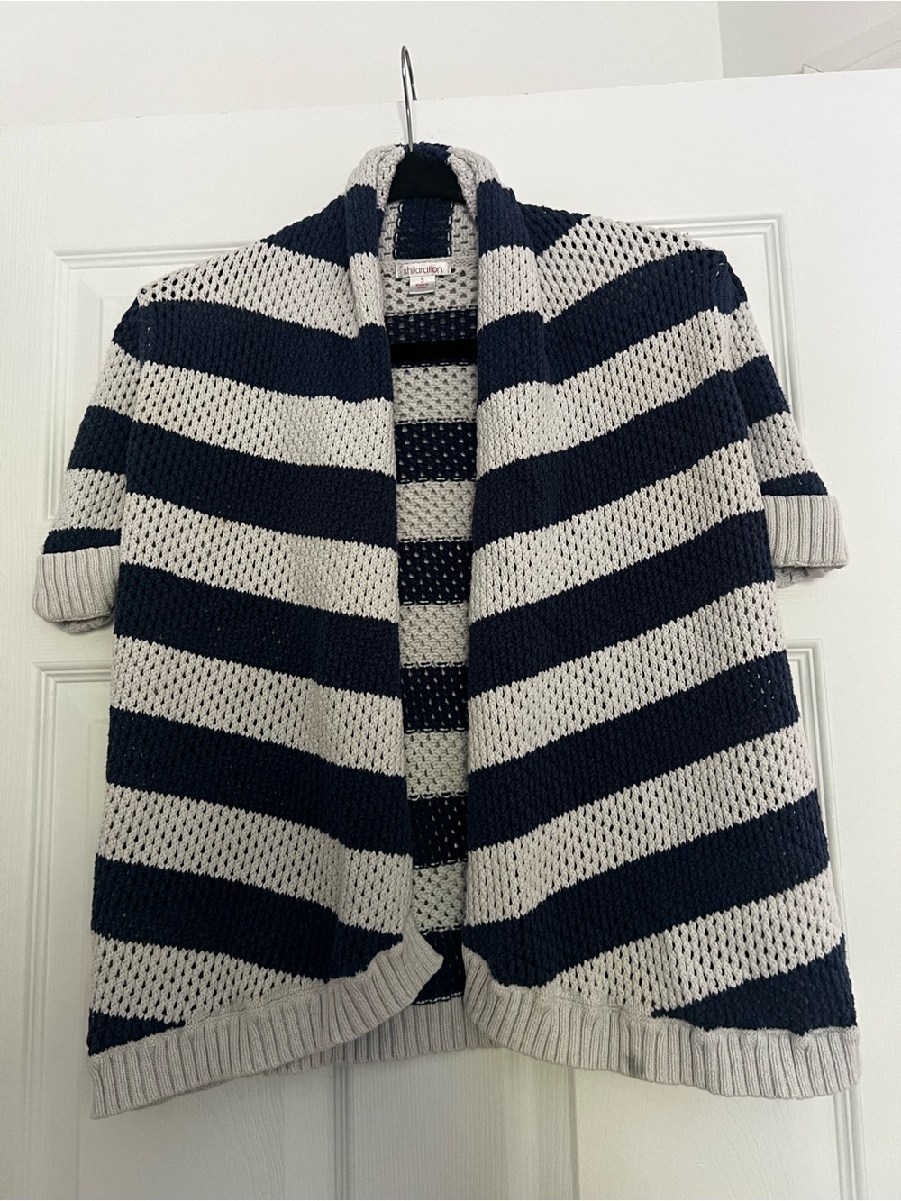 Striped Open-Front Sweater Cardigan - Navy & Light Gray